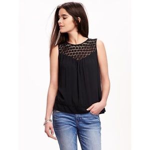 OLD NAVY lace sleeveless embroidered black swing